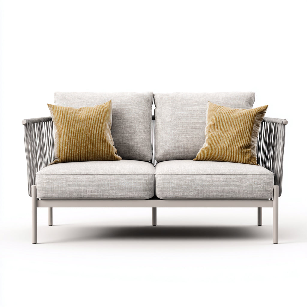 Sofás de exterior de metal y cuerda 160x78x78 cm - beige-gris - diseño moderno de 2 plazas