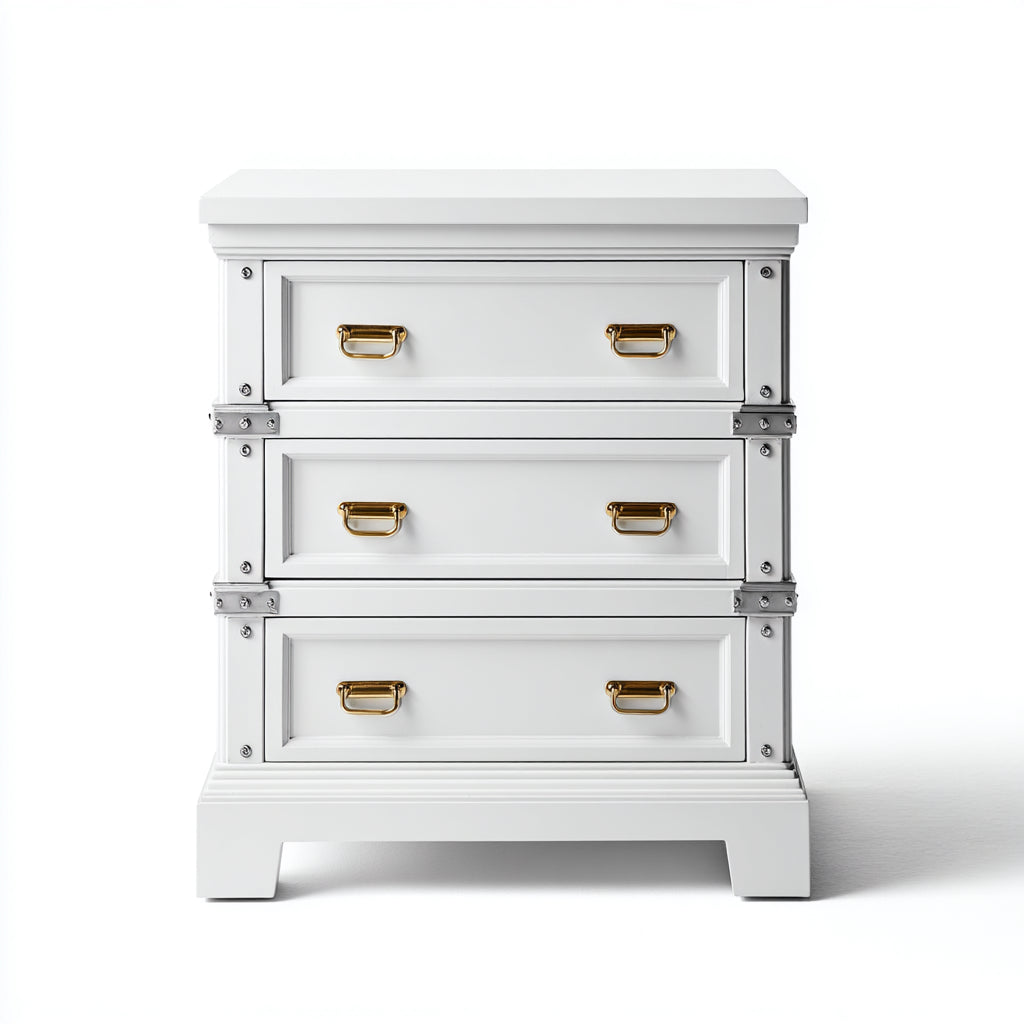 Mesitas de noche de madera 55x42x65 cm - blanco - diseño clásico con 3 cajones
