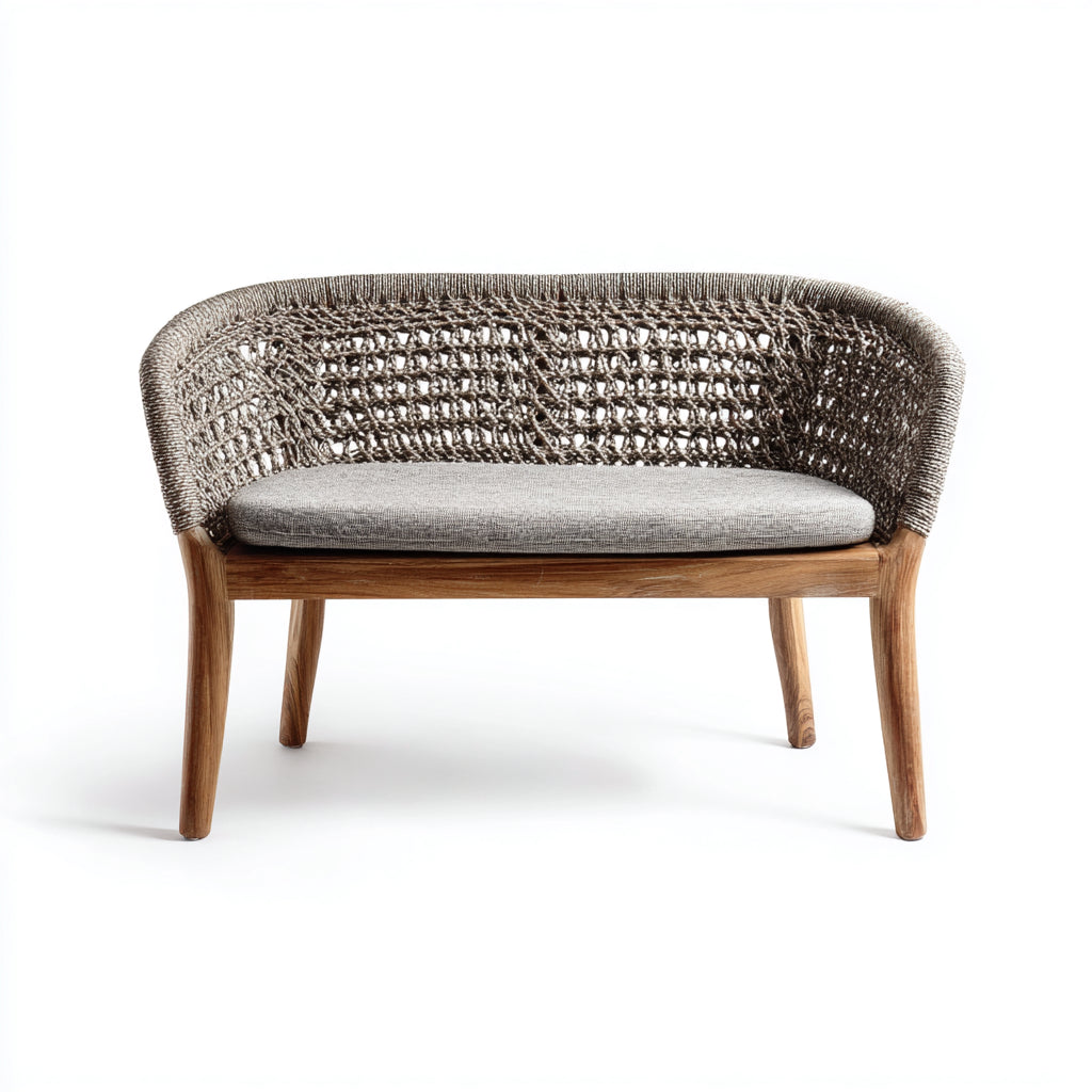 Bancos de jardín de ratán y madera 130x62x76 cm marrón y gris - diseño moderno para exterior