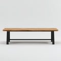 Bancos de jardín de madera y metal 160x40x45 cm madera natural y negro para exterior - diseño industrial sin respaldo