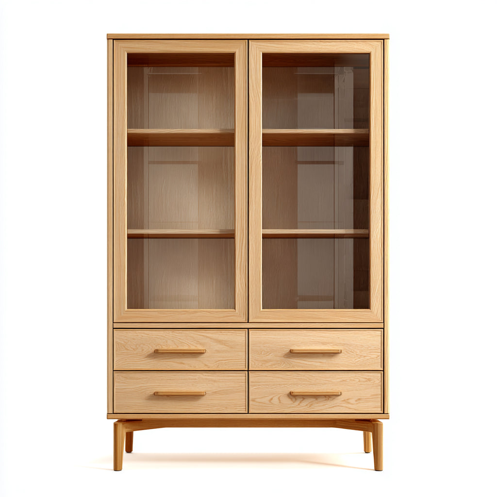 Vitrinas de madera y vidrio 95x42x170 cm - natural - diseño clásico con 2 puertas y 4 cajones