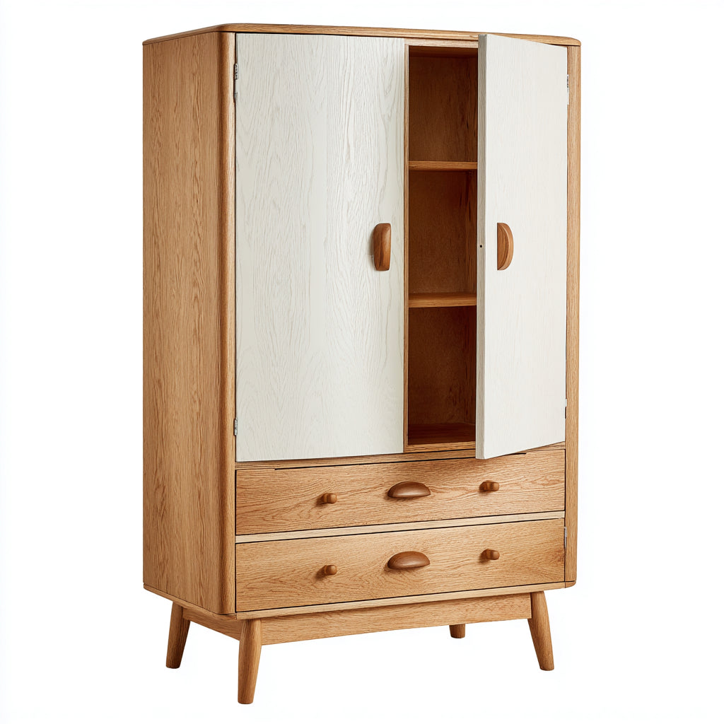 Armarios de madera 90x50x160 cm marrón-blanco diseño moderno con dos puertas y dos cajones