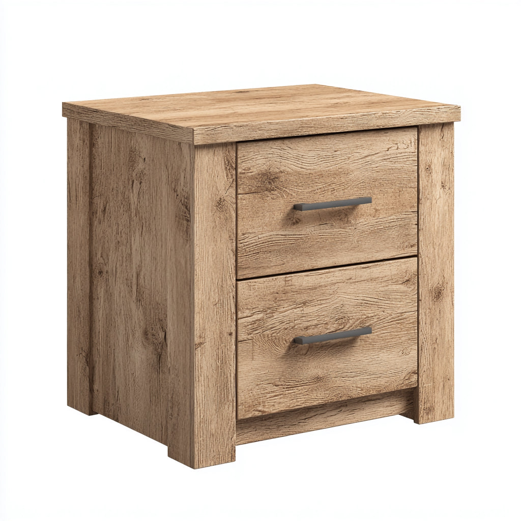 Mesitas de noche de MDF 55x40x58 cm madera natural para dormitorio - diseño moderno con 2 cajones