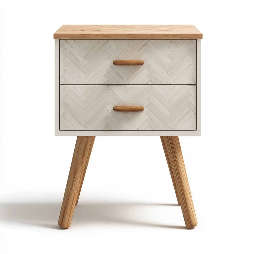 Mesitas de noche de madera 55x40x60 cm crema y natural - diseño nórdico para dormitorio
