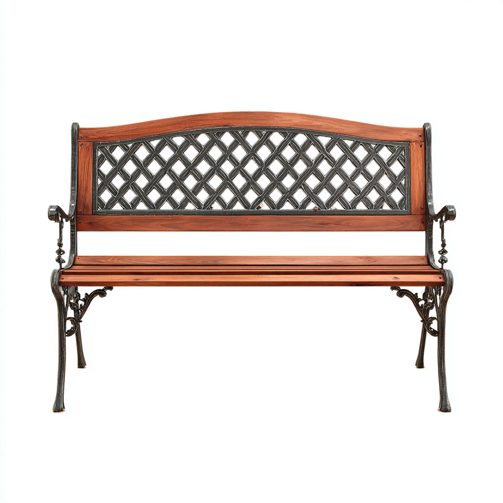 Bancos de jardín de madera y metal 150x55x85 cm marrón y negro - diseño clásico para exterior