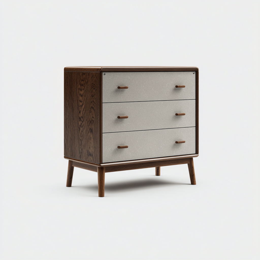 Mesitas de noche de madera 70x40x72 cm - marrón-beige - diseño moderno con 3 cajones