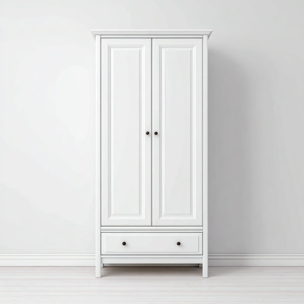 Armarios de madera 90x55x190 cm blanco diseño clásico con dos puertas y un cajón