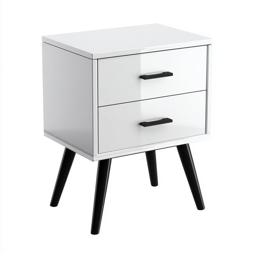 Mesitas de noche de madera 45x40x55 cm blanco-negro diseño moderno con dos cajones