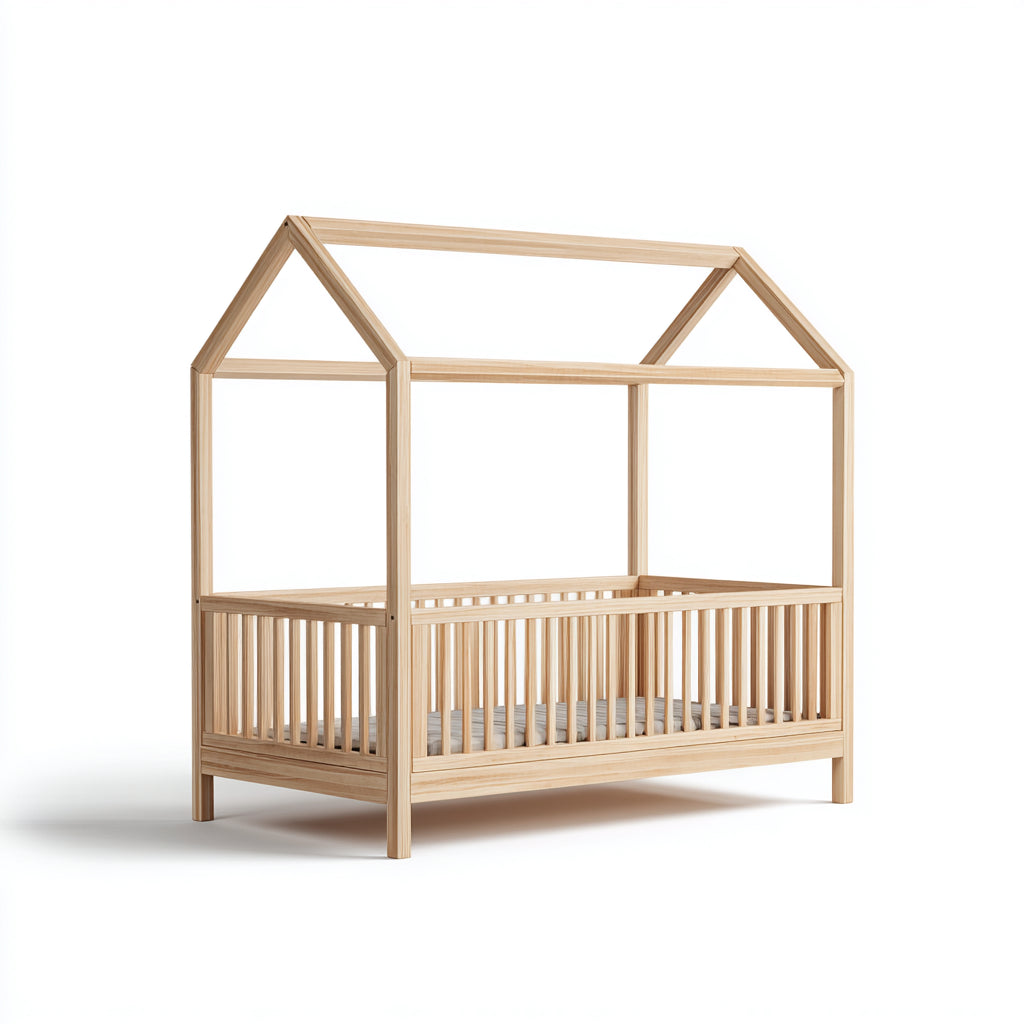 Camas infantiles de madera 200x100x160 cm color madera diseño casa con barandillas abiertas