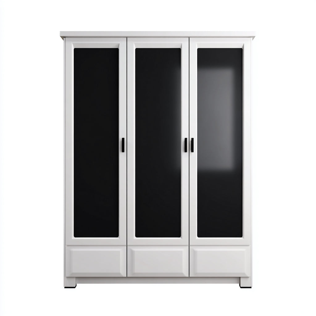 Armarios de madera y vidrio 120x50x190 cm blanco-negro diseño moderno con tres puertas