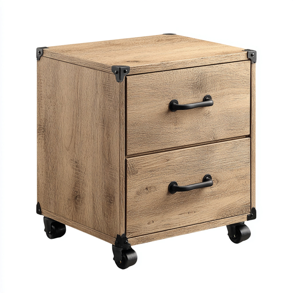 Mesitas de noche de madera 50x45x52 cm natural y negro - estilo industrial para dormitorio