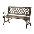 Bancos de jardín de madera y metal 140x55x88 cm - marrón-verde - diseño vintage con respaldo en celosía