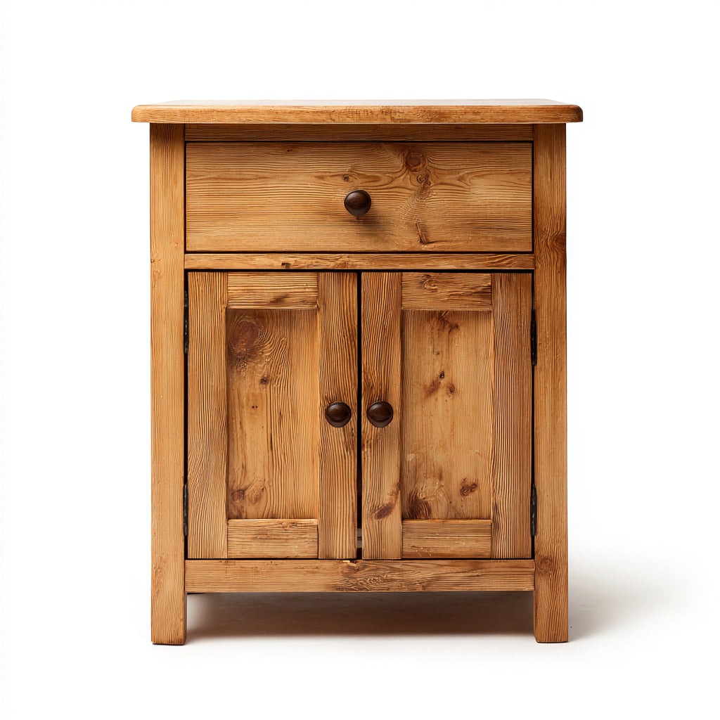 Mesitas de noche de madera 55x40x65 cm madera natural para dormitorio - diseño rústico con 2 puertas y 1 cajón