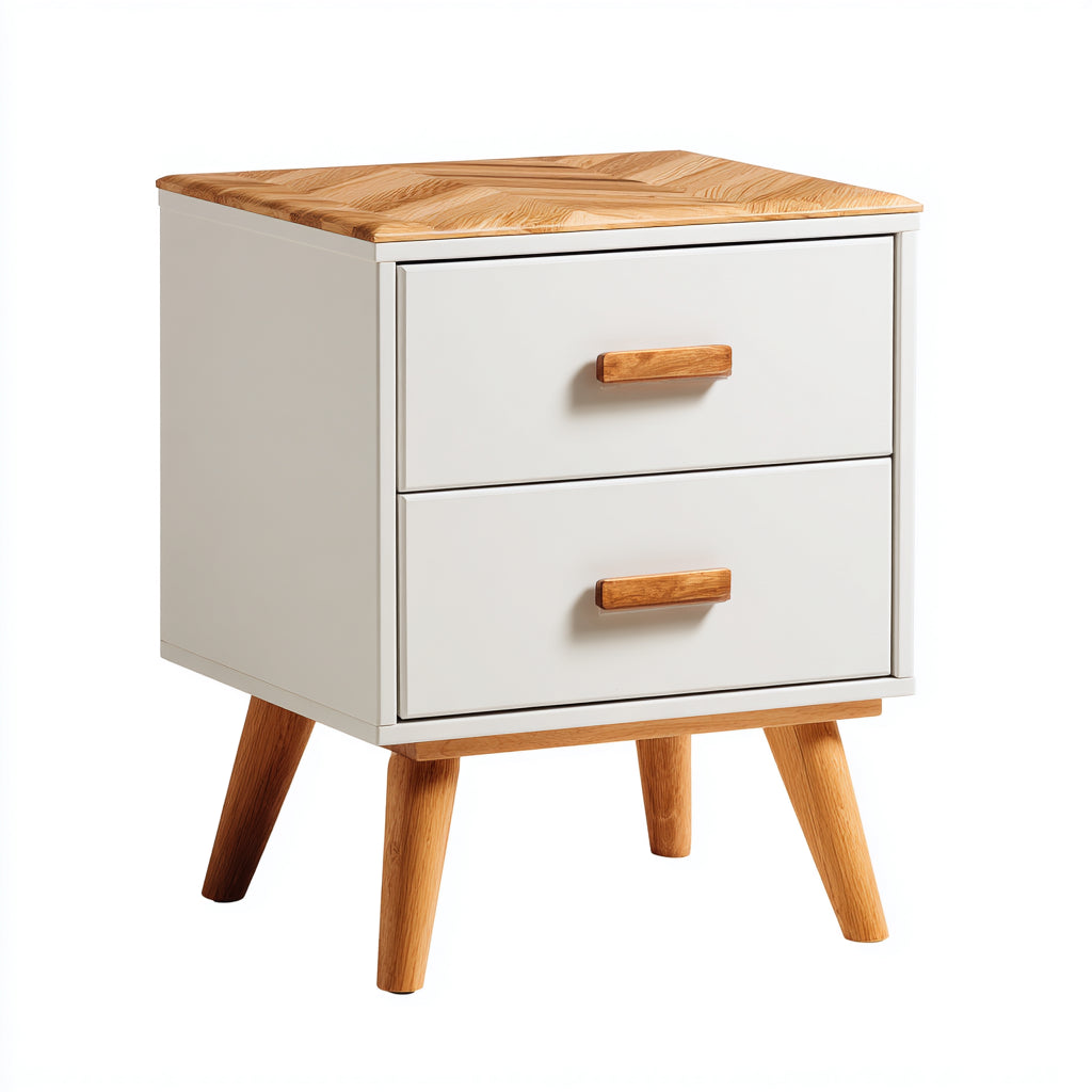 Mesitas de noche de madera 45x40x55 cm blanco-marrón diseño moderno con dos cajones