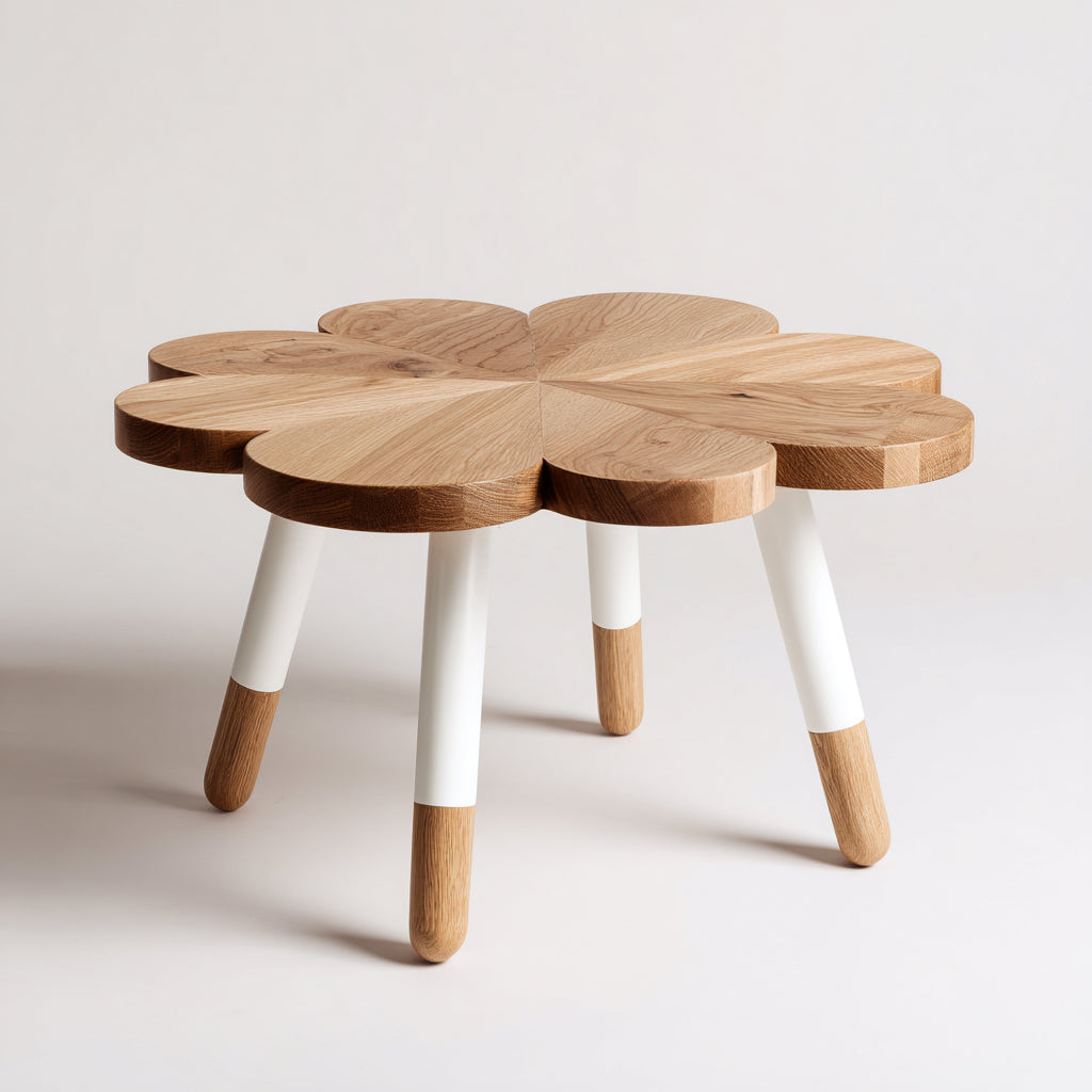 Mesas de jardín de madera 80x80x45 cm marrón-blanco diseño moderno con forma de flor