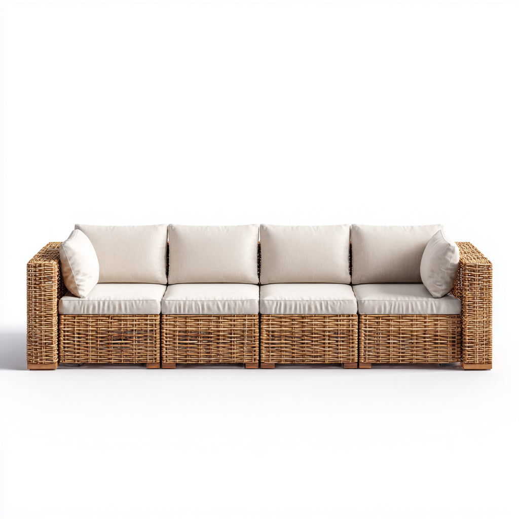 Sofás de exterior de ratán sintético 280x80x75 cm - natural-beige - diseño moderno de 4 plazas