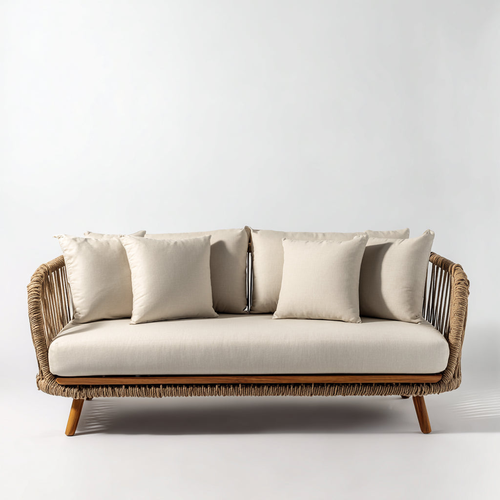 Sofás de exterior sofá de cuerda y madera 180x85x80 cm beige-marrón diseño natural