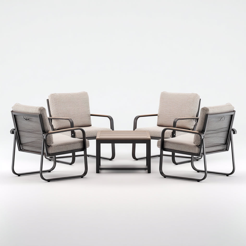 Sofás de exterior de metal y tejido 75x78x82 cm - negro-beige - conjunto moderno con sillones y mesa