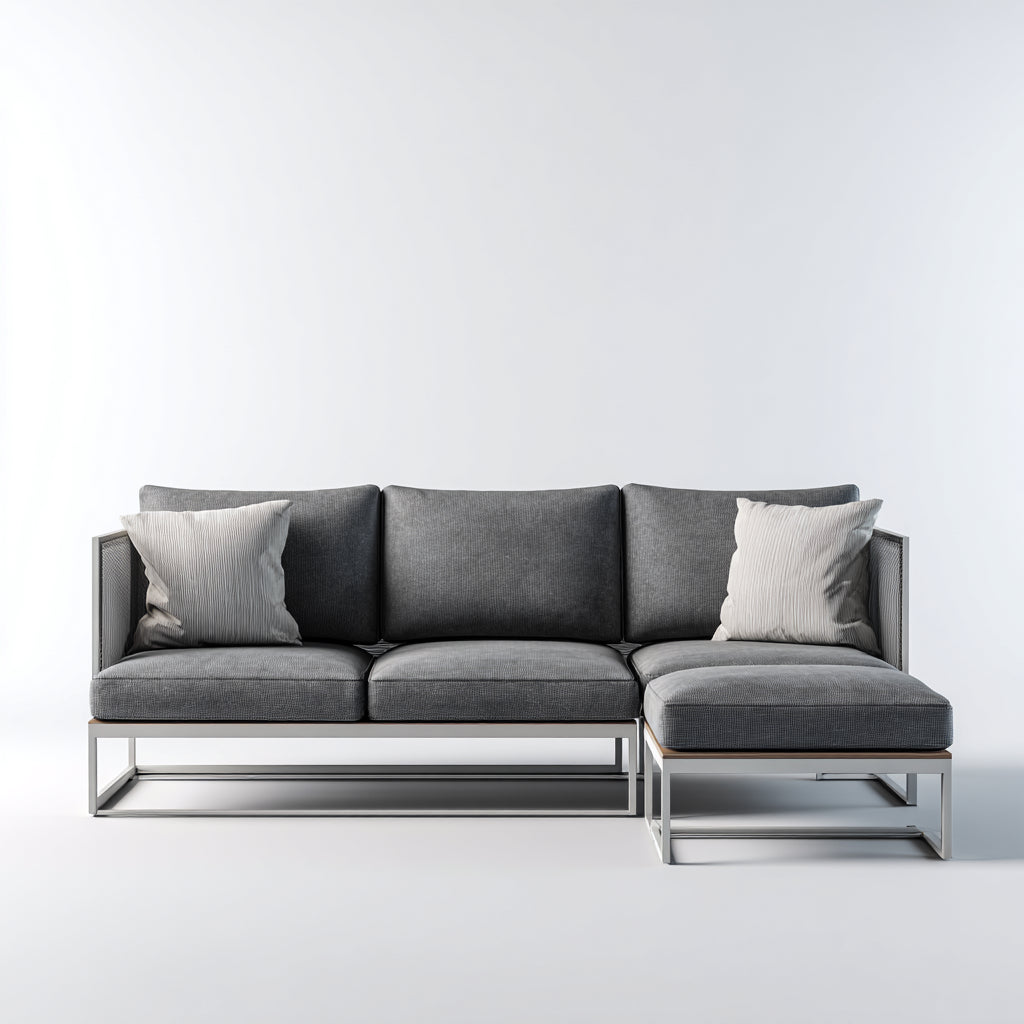 Sofás de exterior de metal y tejido 230x150x78 cm gris y plateado - diseño modular para jardín