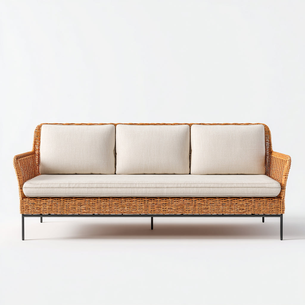 Sofás de exterior sofá de ratán 220x85x80 cm beige-marrón diseño moderno