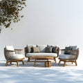 Sofás de exterior de madera y cuerda 240x80x78 cm - natural-beige - conjunto moderno con sillones y mesa