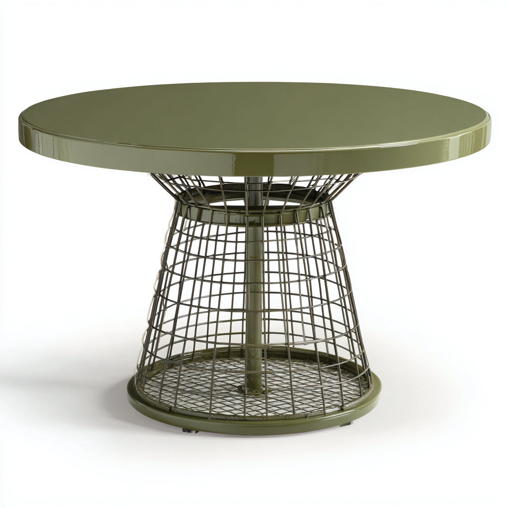 Mesas de jardín de metal 100x100x75 cm verde para exterior - diseño redondo con base de rejilla