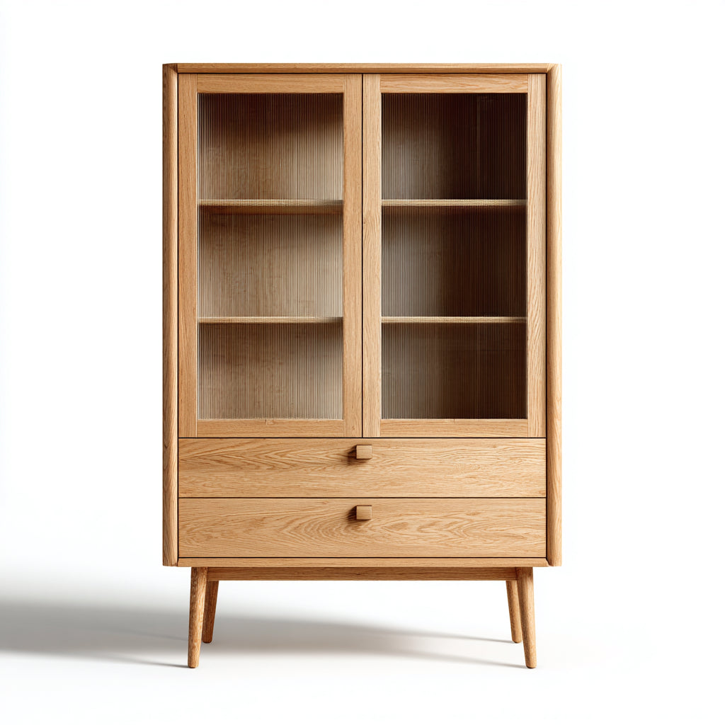 Vitrinas de madera y vidrio acanalado 90x38x150 cm natural - diseño nórdico para salón