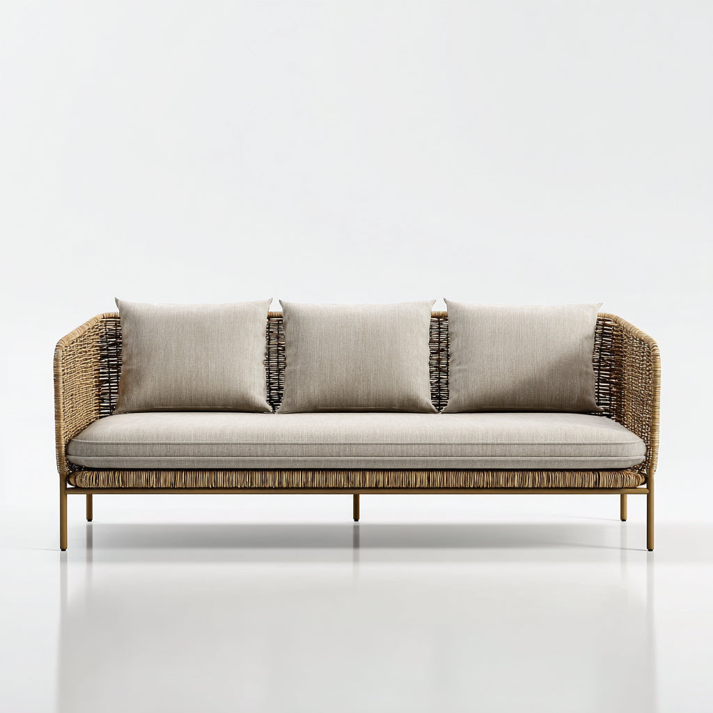Sofás de exterior de ratán sintético 220x78x78 cm - natural-beige - diseño moderno de 3 plazas