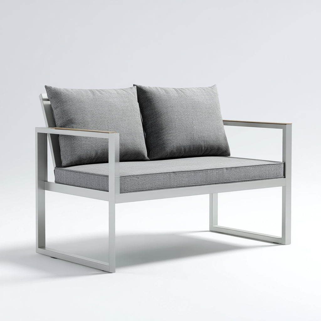 Sofás de exterior de metal 150x78x78 cm - blanco-gris - diseño moderno de 2 plazas