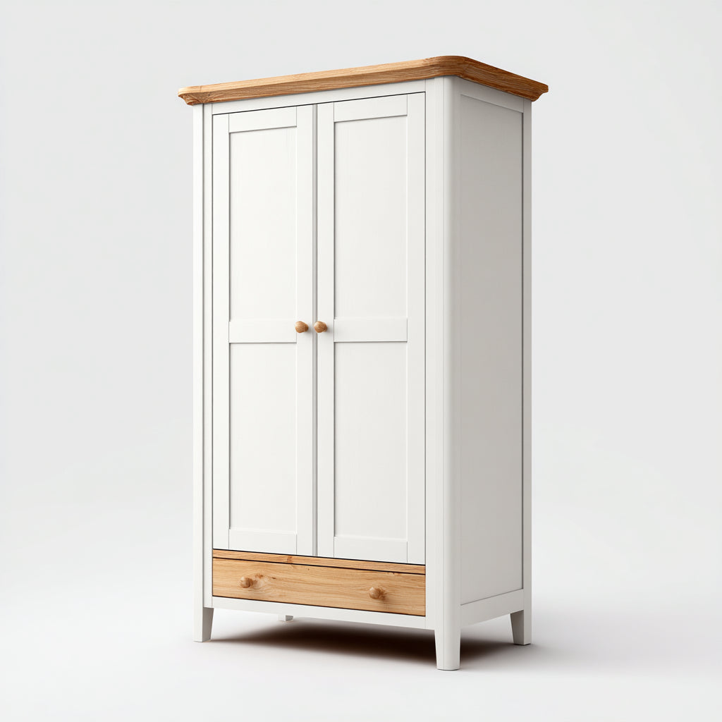 Armarios de madera 95x50x180 cm - blanco-natural - diseño clásico con 2 puertas y 1 cajón