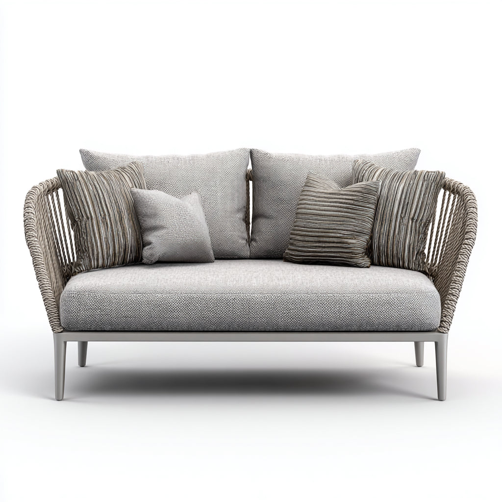 Sofás de exterior sofá de cuerda y metal 170x80x78 cm gris-beige diseño contemporáneo