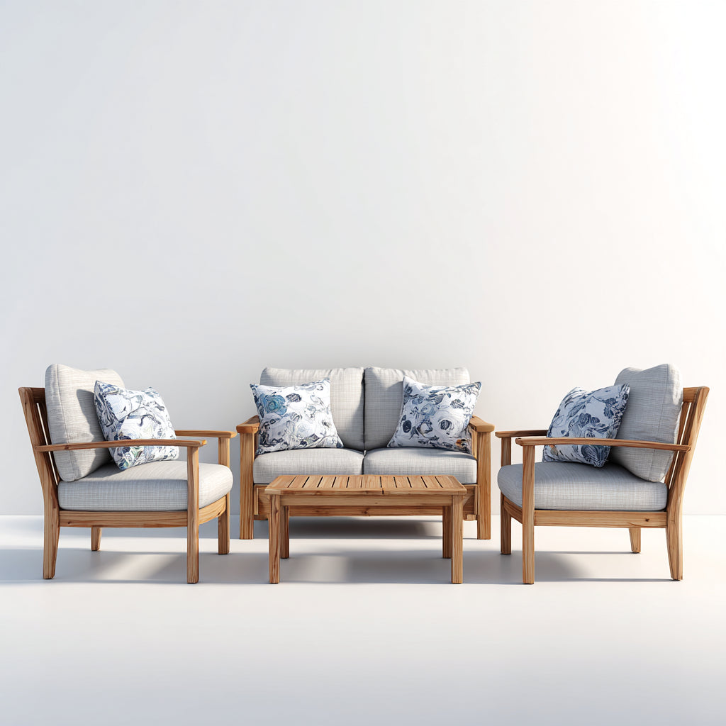Sofás de exterior de madera 170x78x78 cm - natural-gris - conjunto moderno con sillones y mesa
