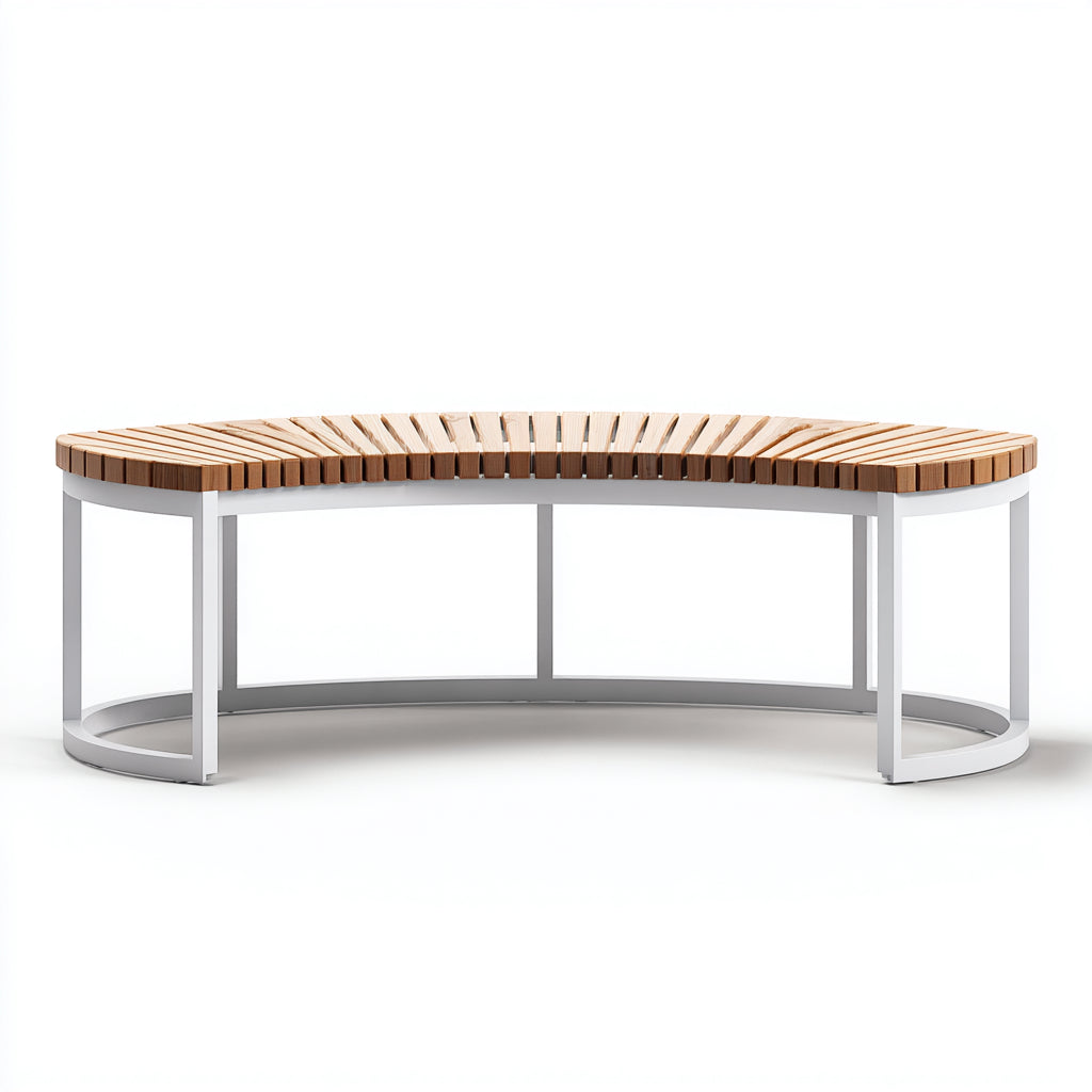 Bancos de jardín de madera y metal 180x60x45 cm natural y blanco - diseño curvo para exterior