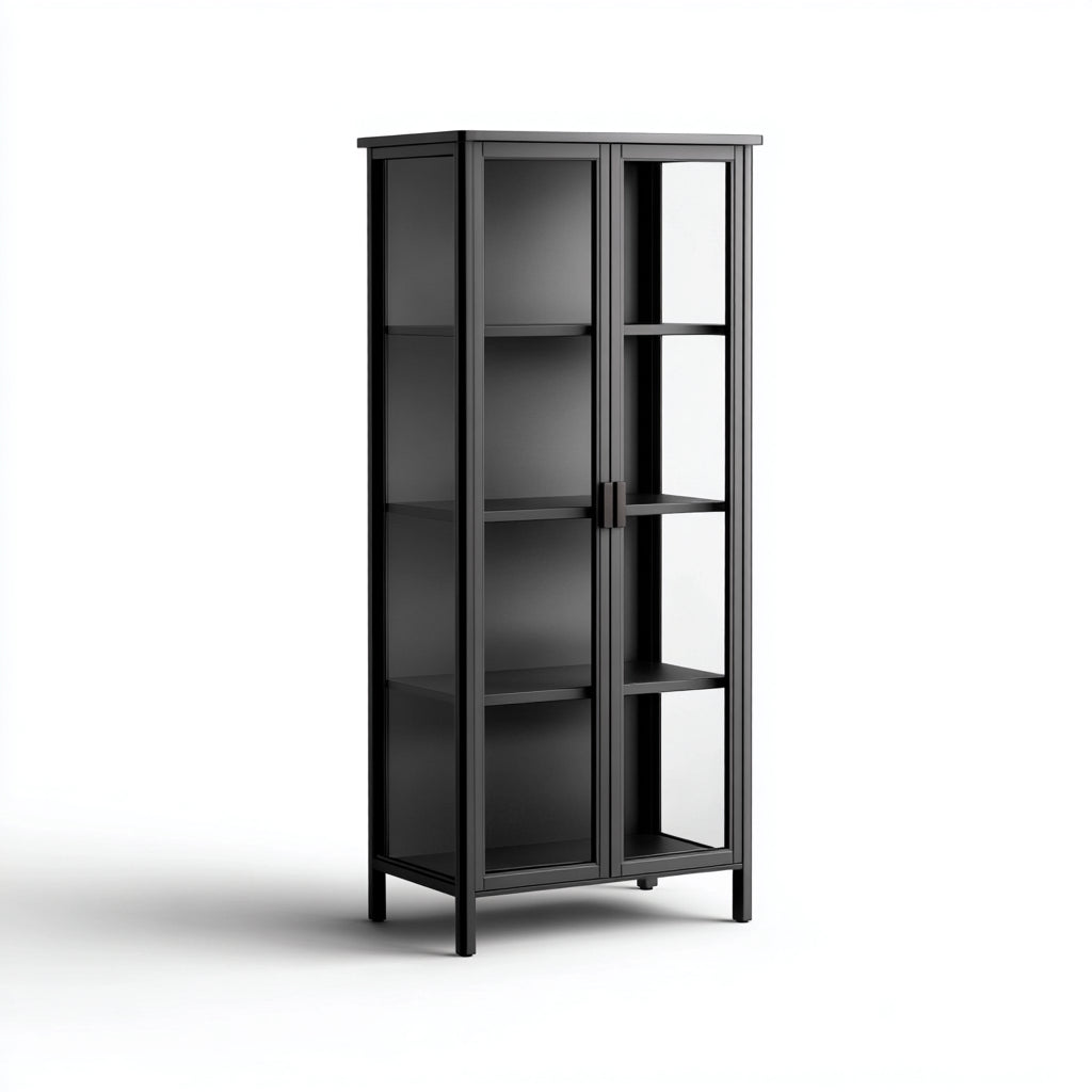 Vitrinas de metal y vidrio 80x35x180 cm negro diseño moderno