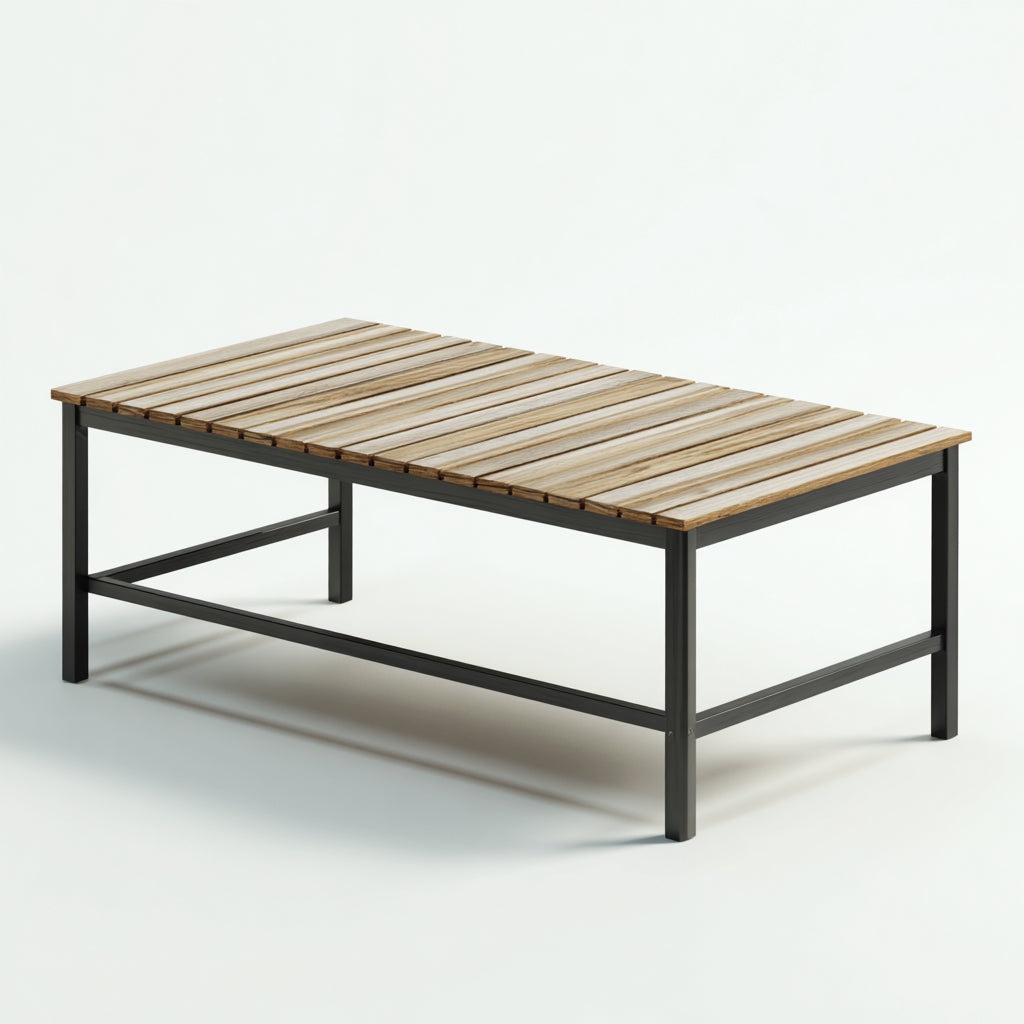 Mesas de jardín de madera y metal 160x80x75 cm - natural-negro - diseño moderno para exterior
