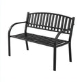 Bancos de jardín de metal 120x60x85 cm negro diseño clásico con respaldo y reposabrazos