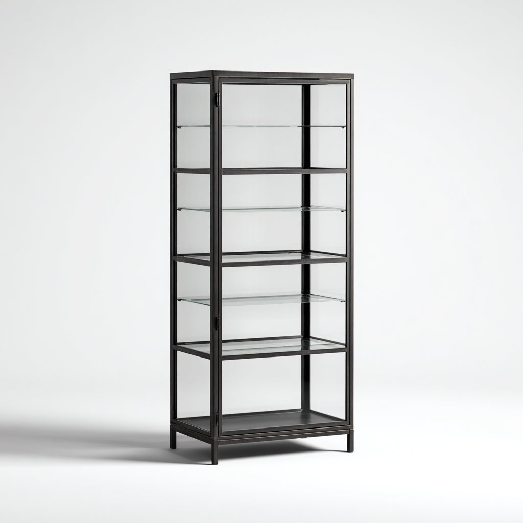 Vitrinas de metal y vidrio 80x38x180 cm negro - diseño moderno para salón