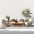 Sofás de exterior conjunto de jardín ratán y madera 200x80x75 cm beige-marrón diseño natural