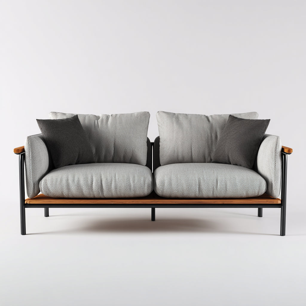 Sofás de exterior de metal y madera 180x82x78 cm - negro-natural-gris - diseño moderno de 2 plazas