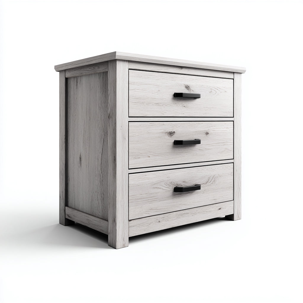 Mesitas de noche de madera 58x42x62 cm - blanco - diseño rústico con 3 cajones