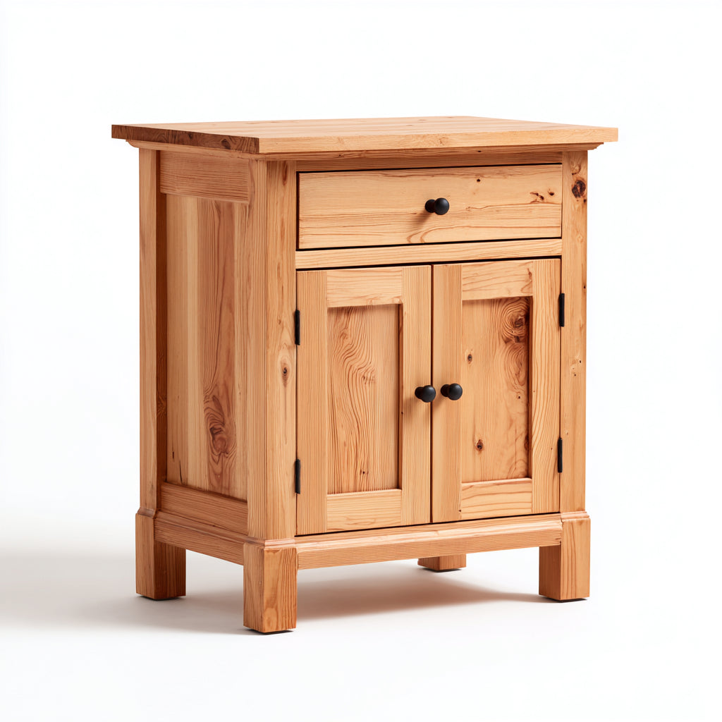 Mesitas de noche de madera 50x40x60 cm color madera diseño clásico con un cajón y dos puertas