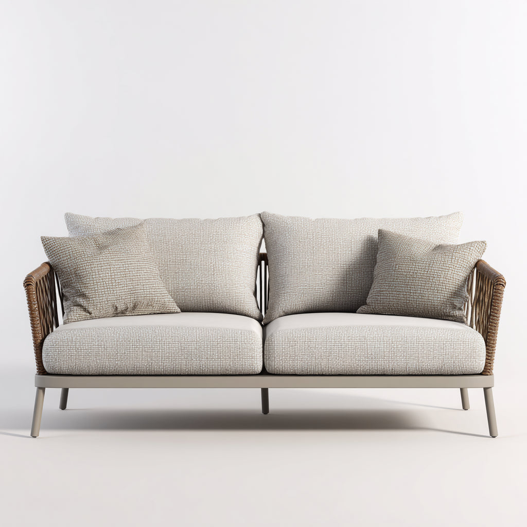 Sofás de exterior sofá de ratán y metal 180x80x78 cm beige-marrón diseño moderno