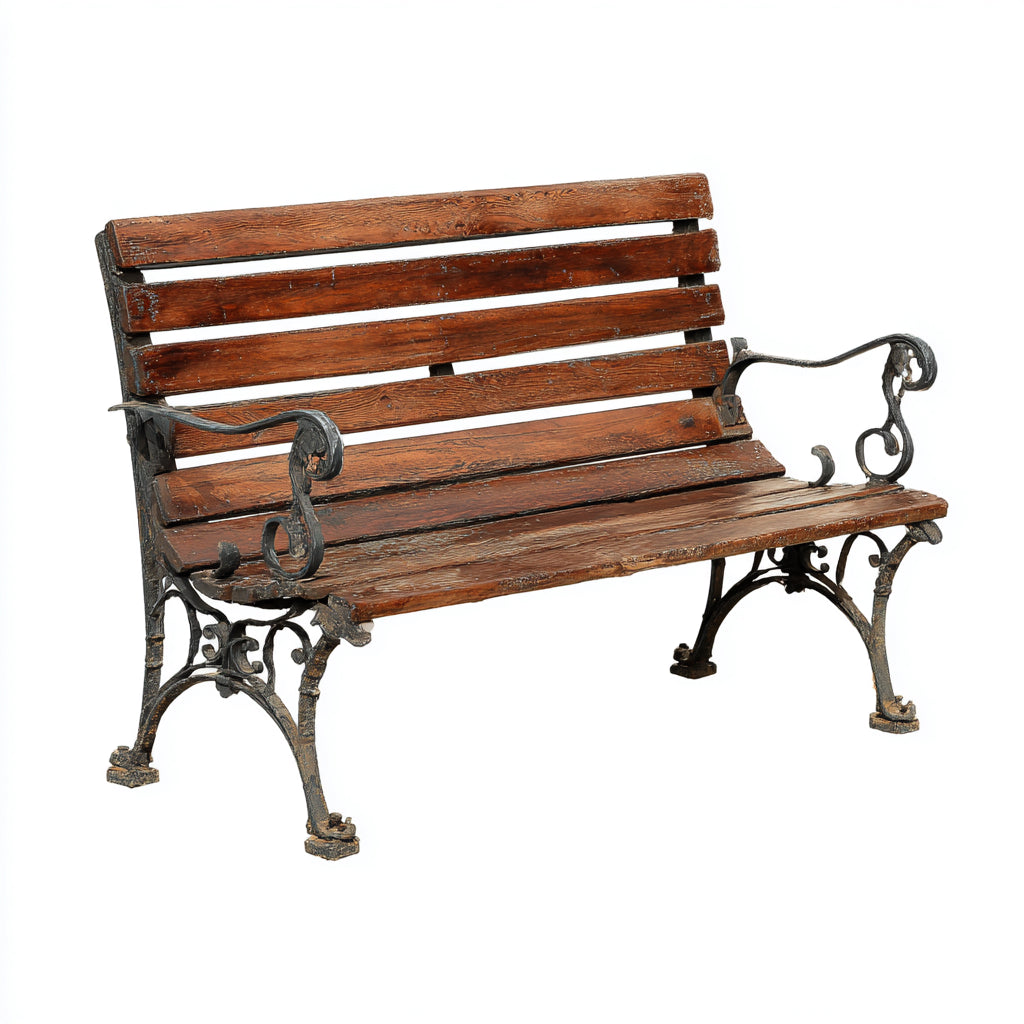 Bancos de jardín de madera y metal 150x58x85 cm - marrón-negro - diseño vintage con respaldo de listones
