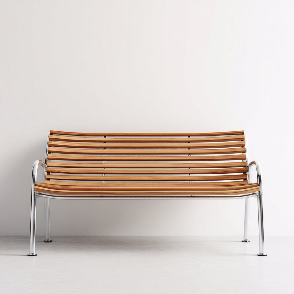 Bancos de jardín de madera y metal 150x55x78 cm natural y plateado - diseño moderno para exterior