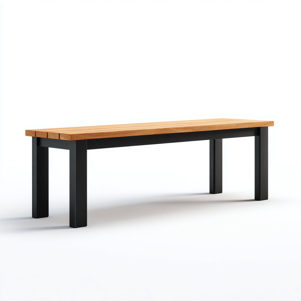 Bancos de jardín de madera y metal 180x40x45 cm - natural-negro - diseño moderno para exterior