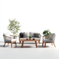 Sofás de exterior de madera y cuerda 190x78x78 cm natural y blanco - conjunto moderno para jardín