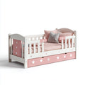Camas infantiles de madera 190x90x80 cm - blanco-rosa - diseño con estrellas y barrera de seguridad