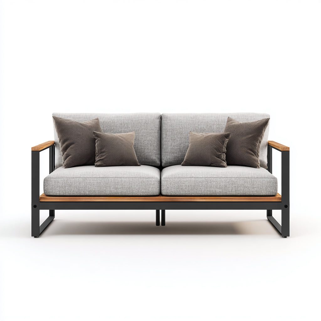 Sofás de exterior sofá de metal y madera 180x80x75 cm gris-negro-marrón diseño moderno