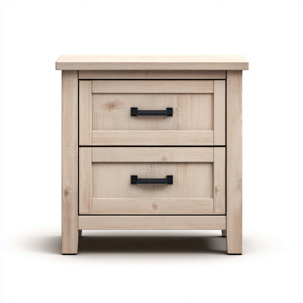 Mesitas de noche de madera 55x40x60 cm - natural - diseño rústico con 2 cajones