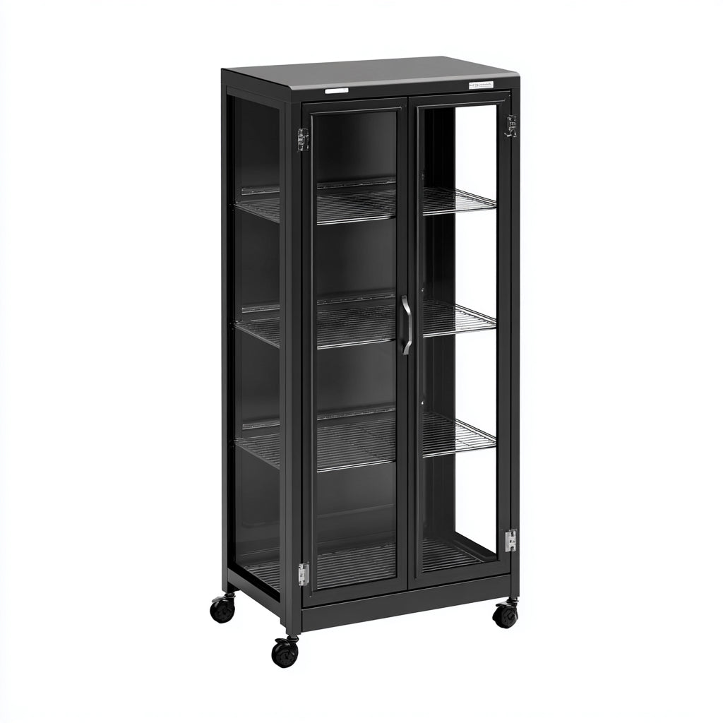 Vitrinas de metal y vidrio 70x35x150 cm - negro - diseño moderno con ruedas